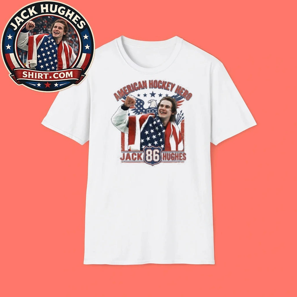 Jack Hughes 86 Usa Gold Hockey Flag New Shirt