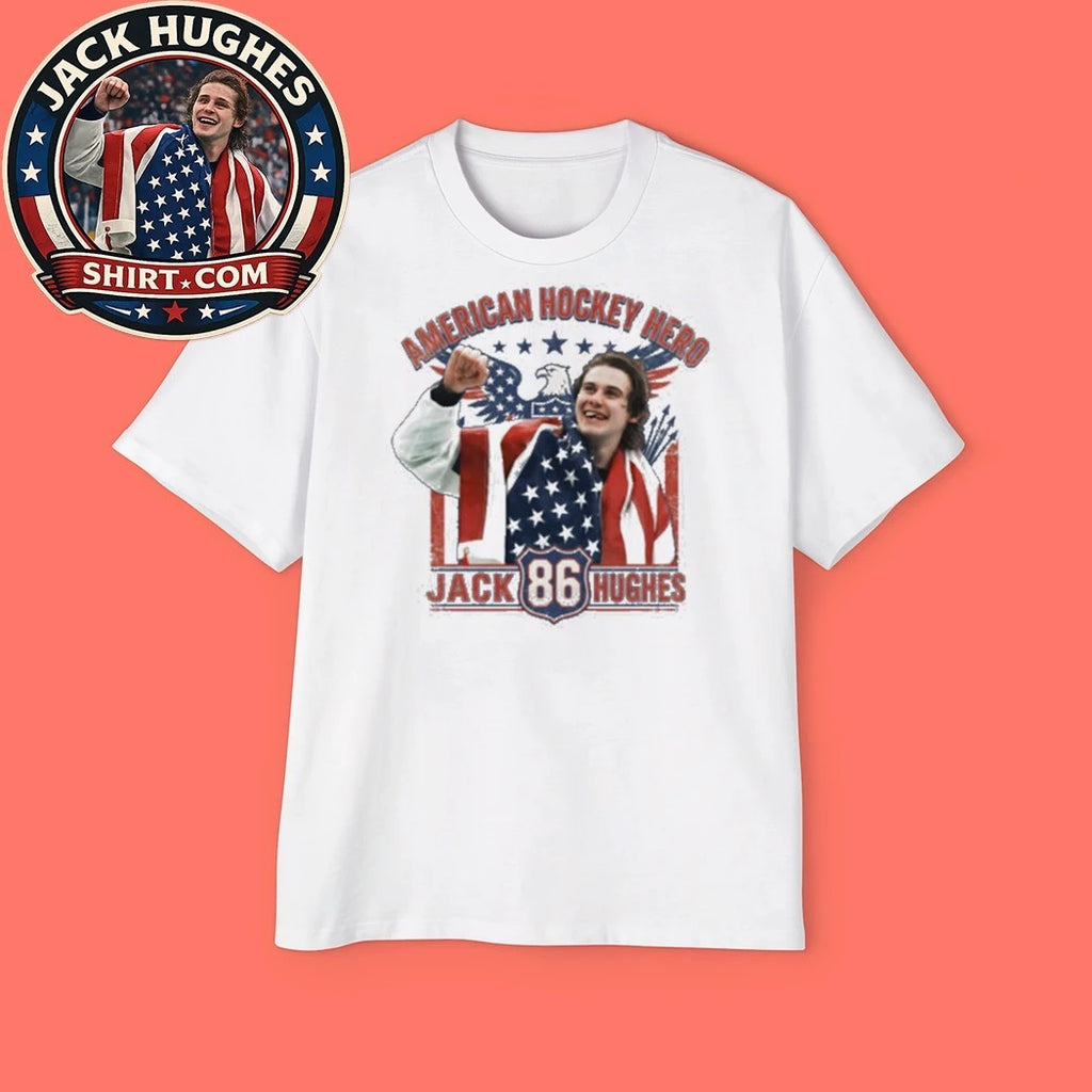 Jack Hughes 86 Usa Gold Hockey Flag New Shirt