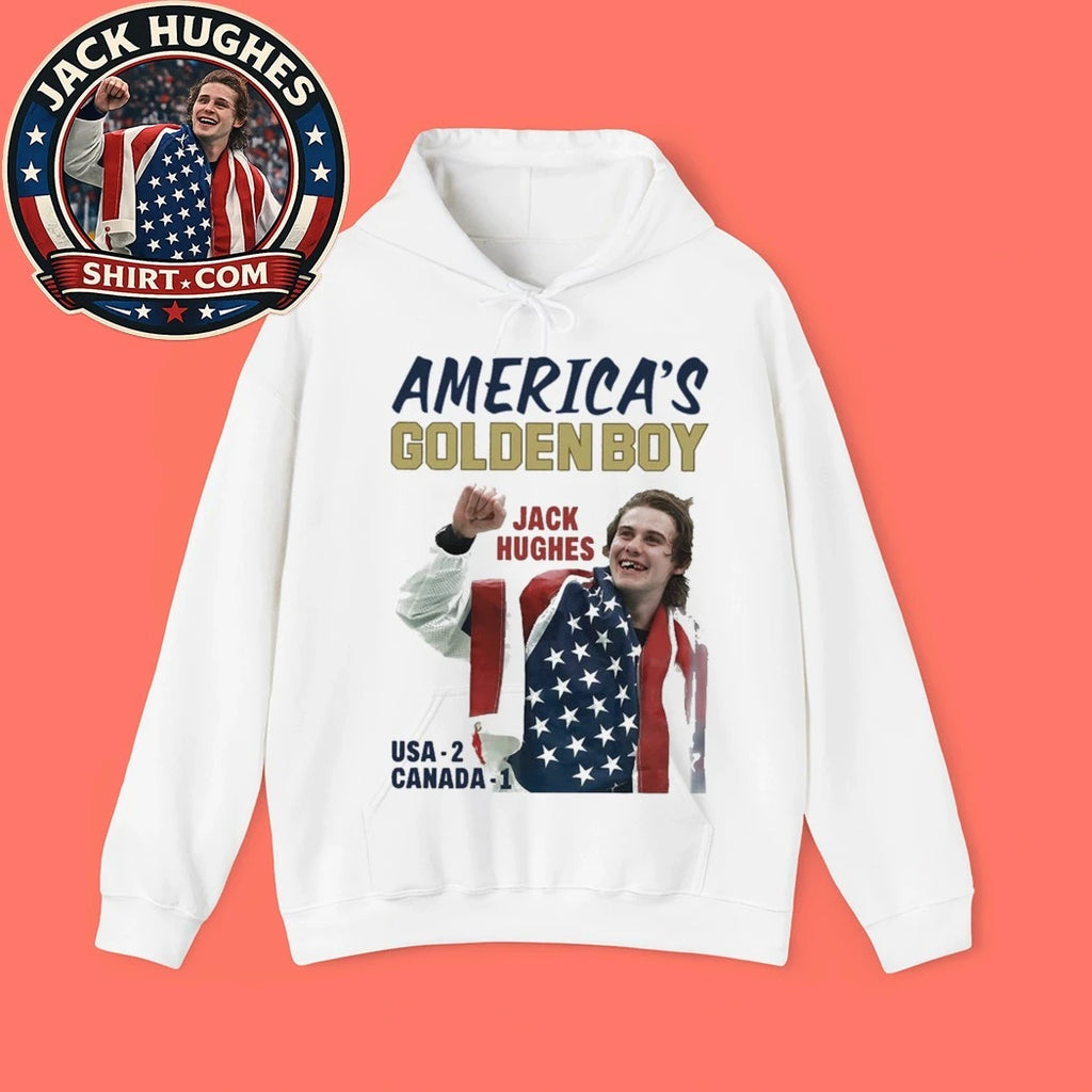 Jack Hughes American Golden Boy USA-2 Canada-1 Hockey Star Graphic T-Shirt