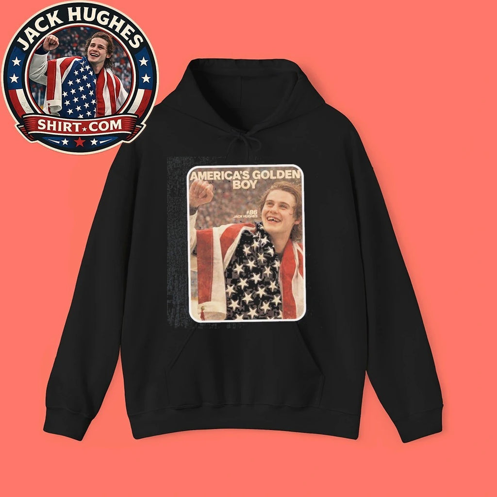 Jack Hughes Gold Hockey America’s Golden Boy Graphic T-Shirt
