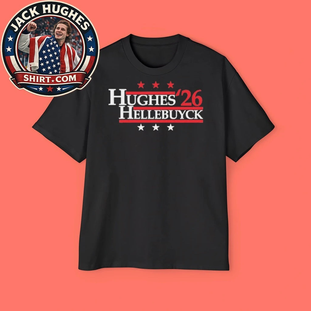 Jack Hughes – Hughes &amp; Hellebuyck ’26 – Team USA Retro Tee Shirt