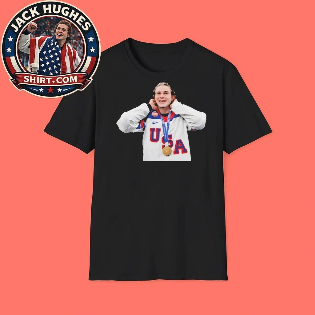 Jack Hughes Olympic 2026 Gold and Retro USA 2026 Gold Medal New T-Shirt