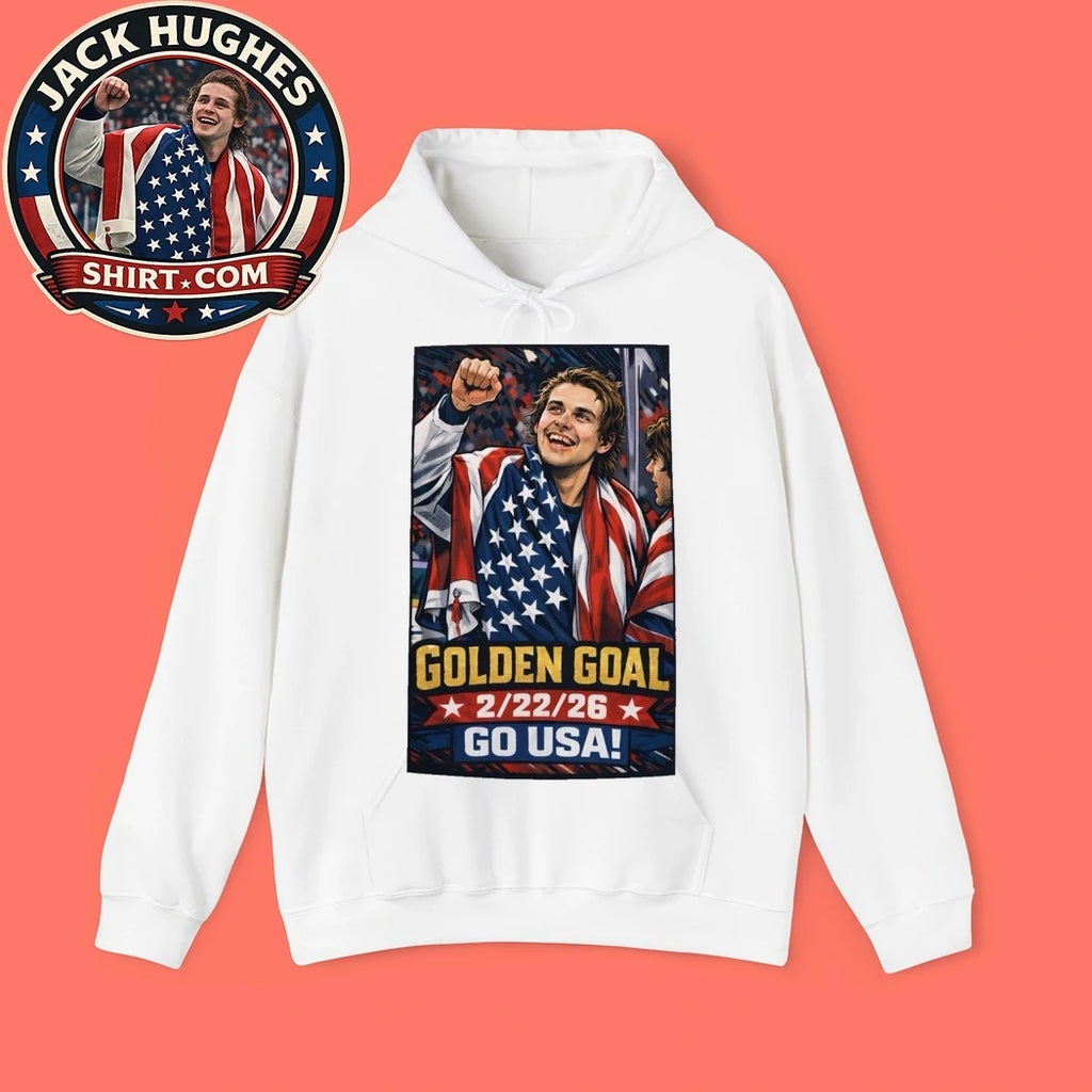 Jack Hughes Team USA Hockey Golden Goal America Flag Tee Shirt