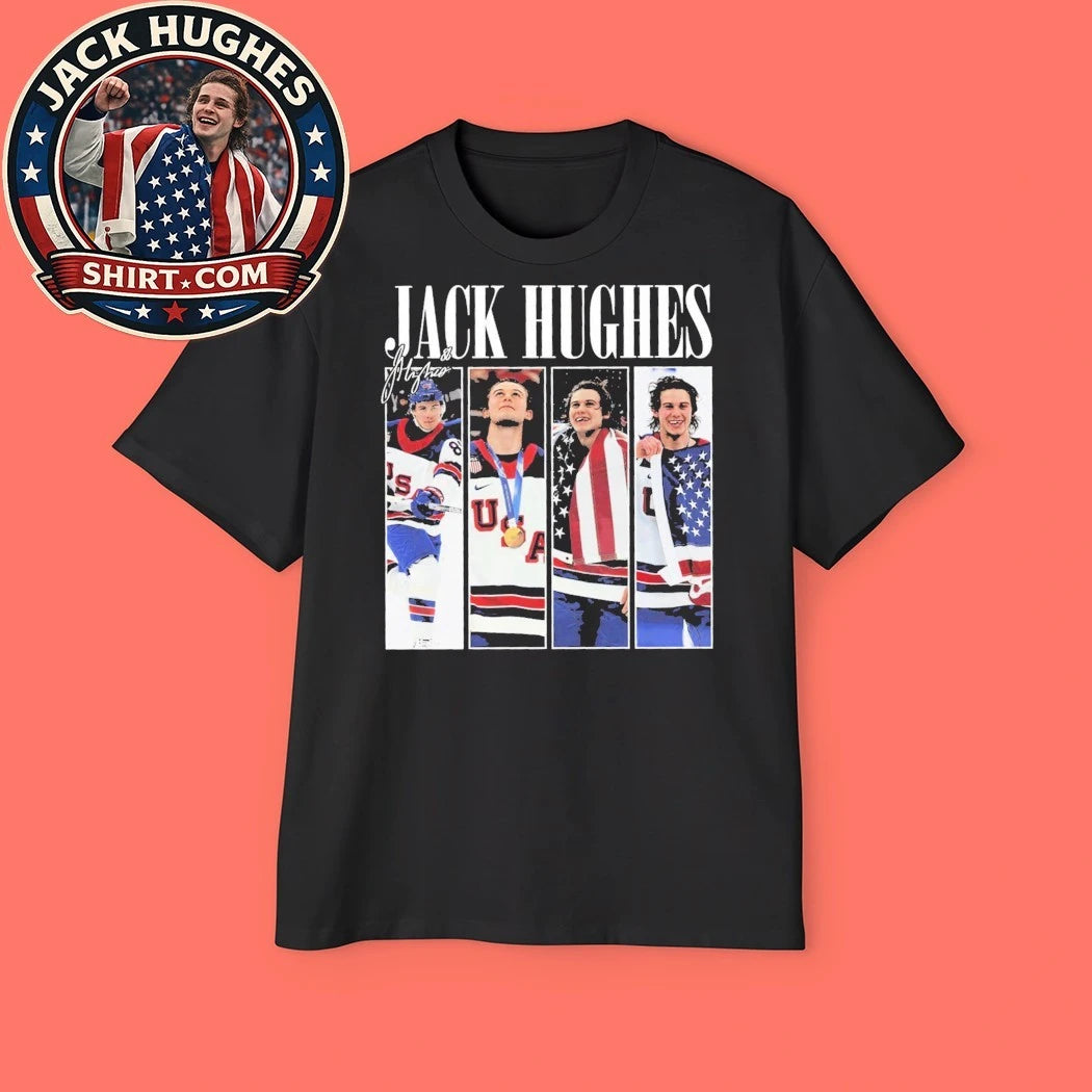 Jack Hughes Team USA Olympic 2026 Golden Goal Signature Hockey Fan Shirt