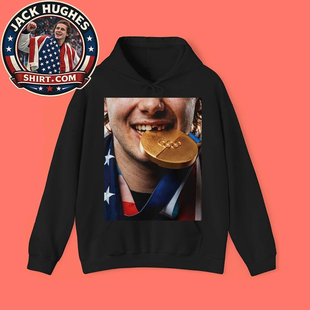 Jack Hughes Teeth Gold Medal USA Team Hockey Champion Olympic Winter 2026 Shirt