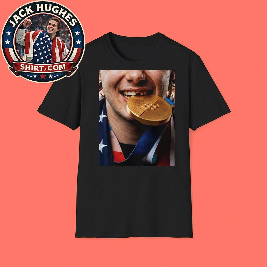 Jack Hughes Teeth Gold Medal USA Team Hockey Champion Olympic Winter 2026 Shirt