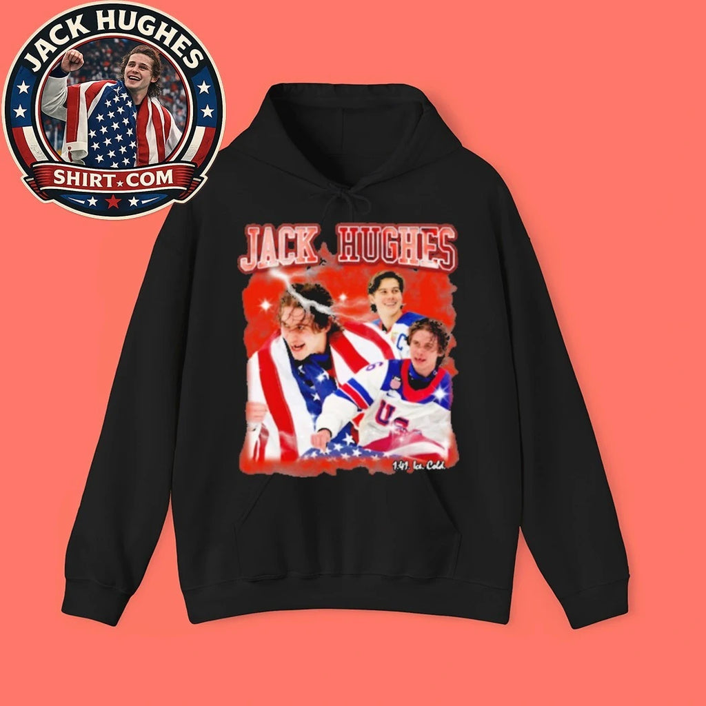 Jack Hughes USA Gold Hockey Flag New T-Shirt