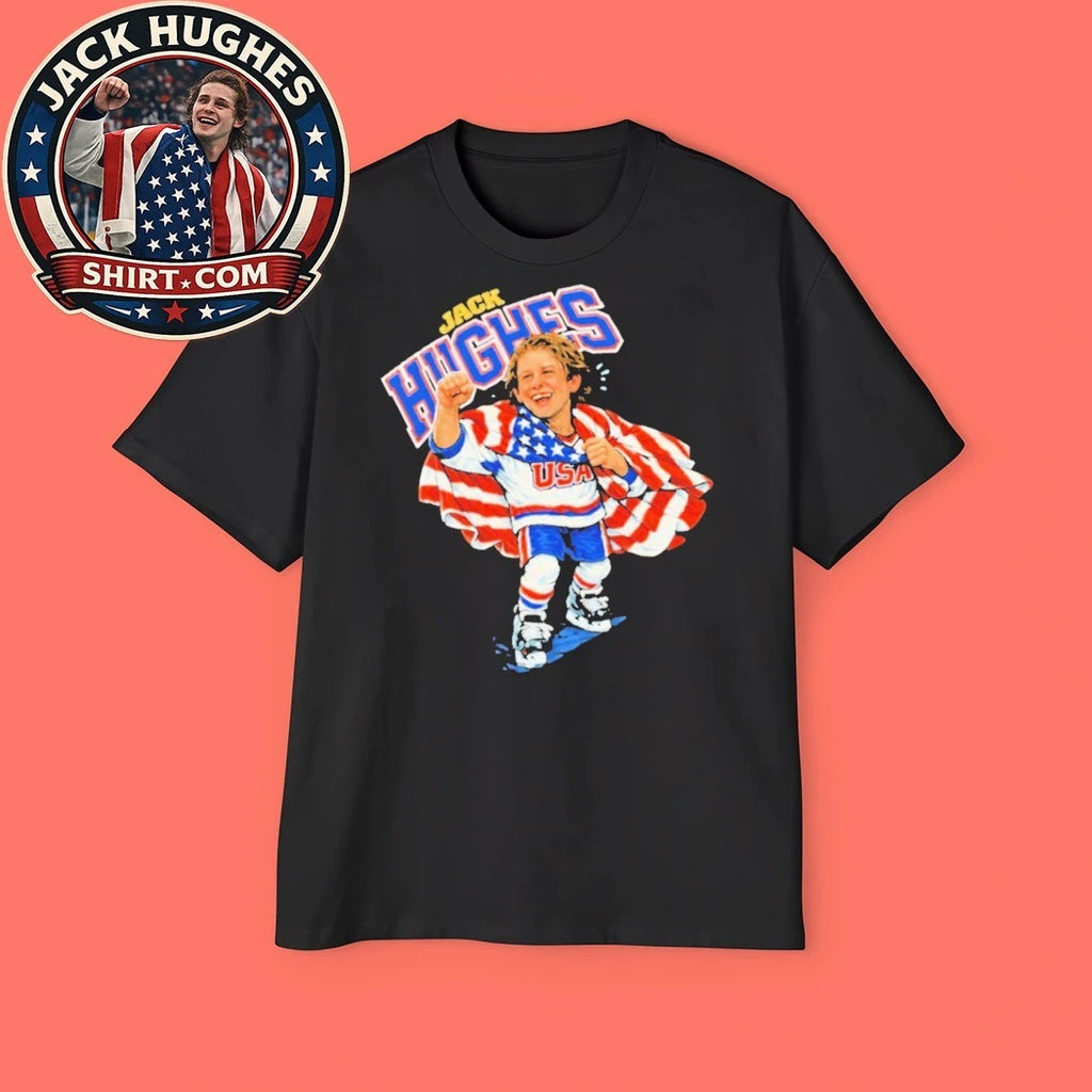 Jack Hughes USA Hockey Champions Flag America Graphic 2026 T-Shirt