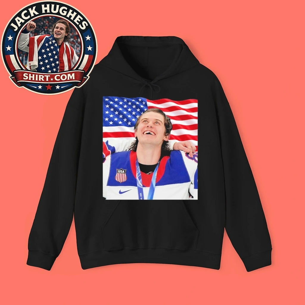 Jack Hughes USA Hockey Hockey American Flag Trending T-Shirt