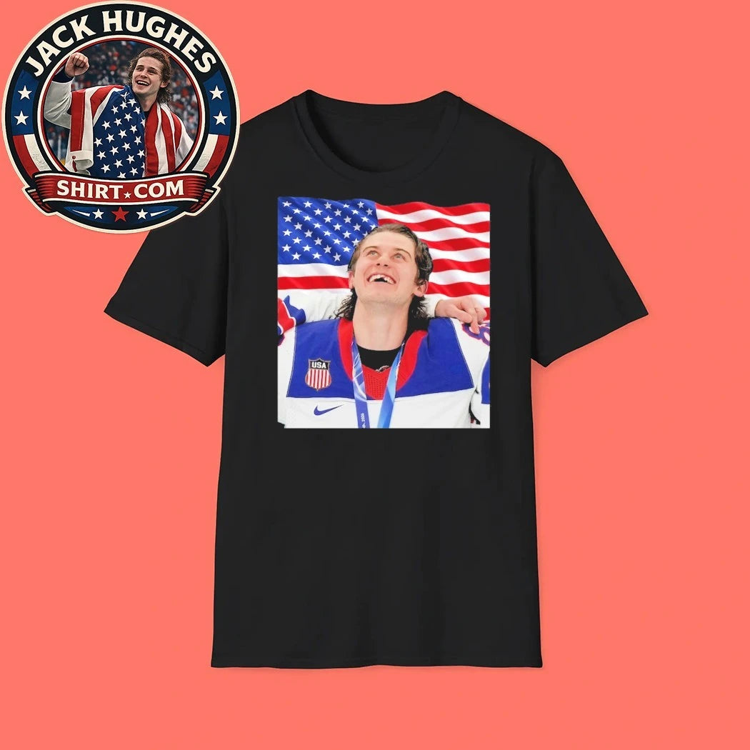 Jack Hughes USA Hockey Hockey American Flag Trending T-Shirt