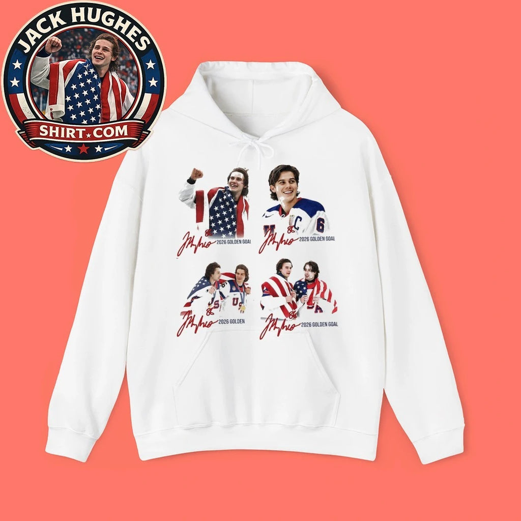 Jack Hughes USA Hockey Olympic 2026 Golden Goal Signature Fan Shirt