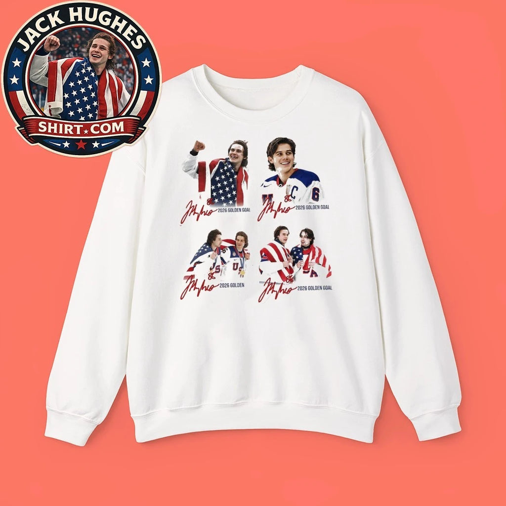 Jack Hughes USA Hockey Olympic 2026 Golden Goal Signature Fan Shirt