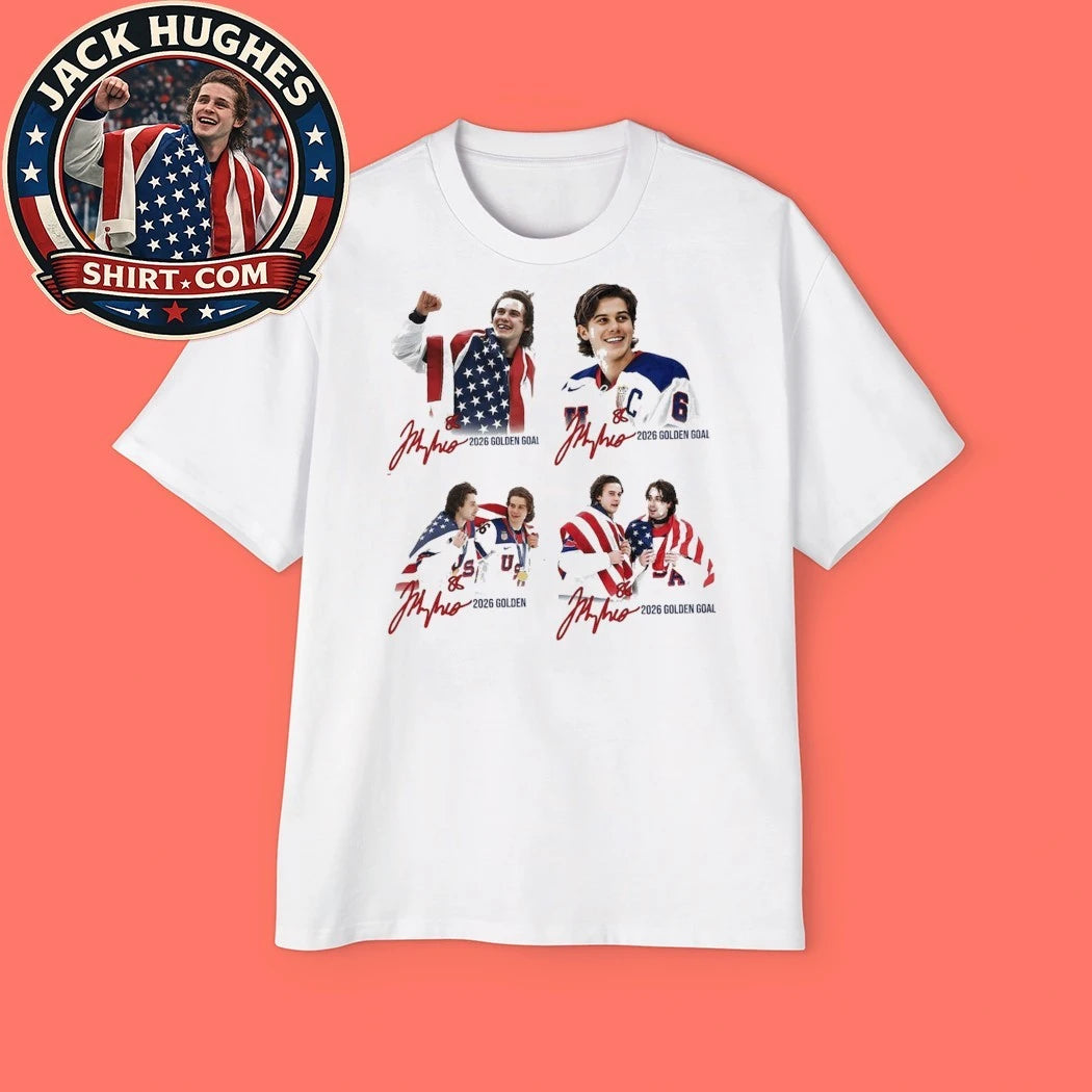 Jack Hughes USA Hockey Olympic 2026 Golden Goal Signature Fan Shirt