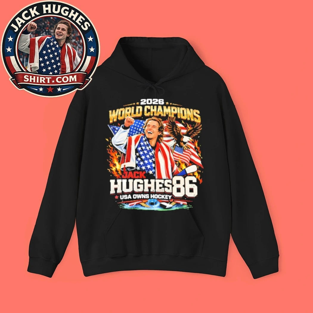 Jack Hughes USA Owns Hockey Fanatics Gold Medal Caricature New T-Shirt