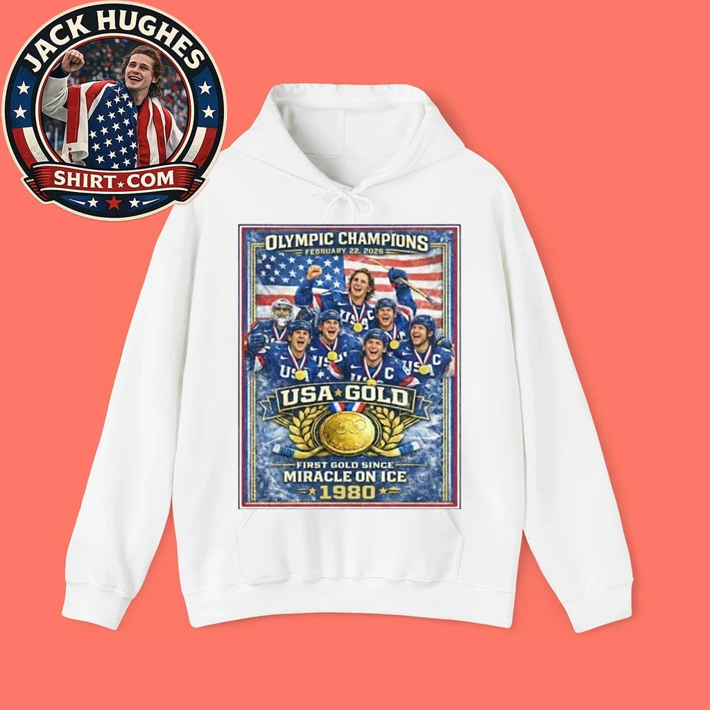 Jack Hughes Usa Gold Hockey February 22 2026 First Gold Since Miracle On Ice 1980 Graphic T-Shirt