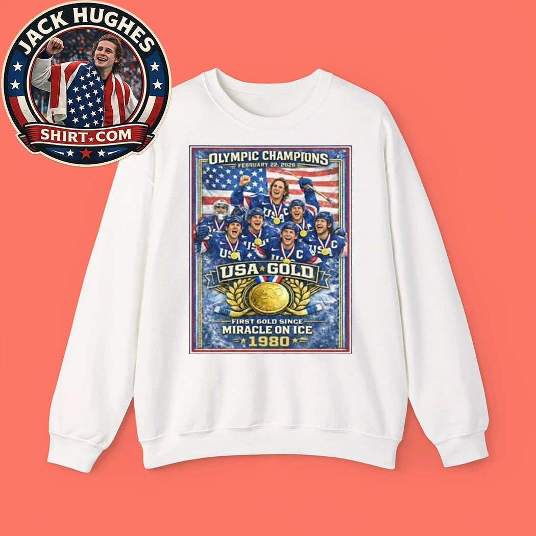 Jack Hughes Usa Gold Hockey February 22 2026 First Gold Since Miracle On Ice 1980 Graphic T-Shirt