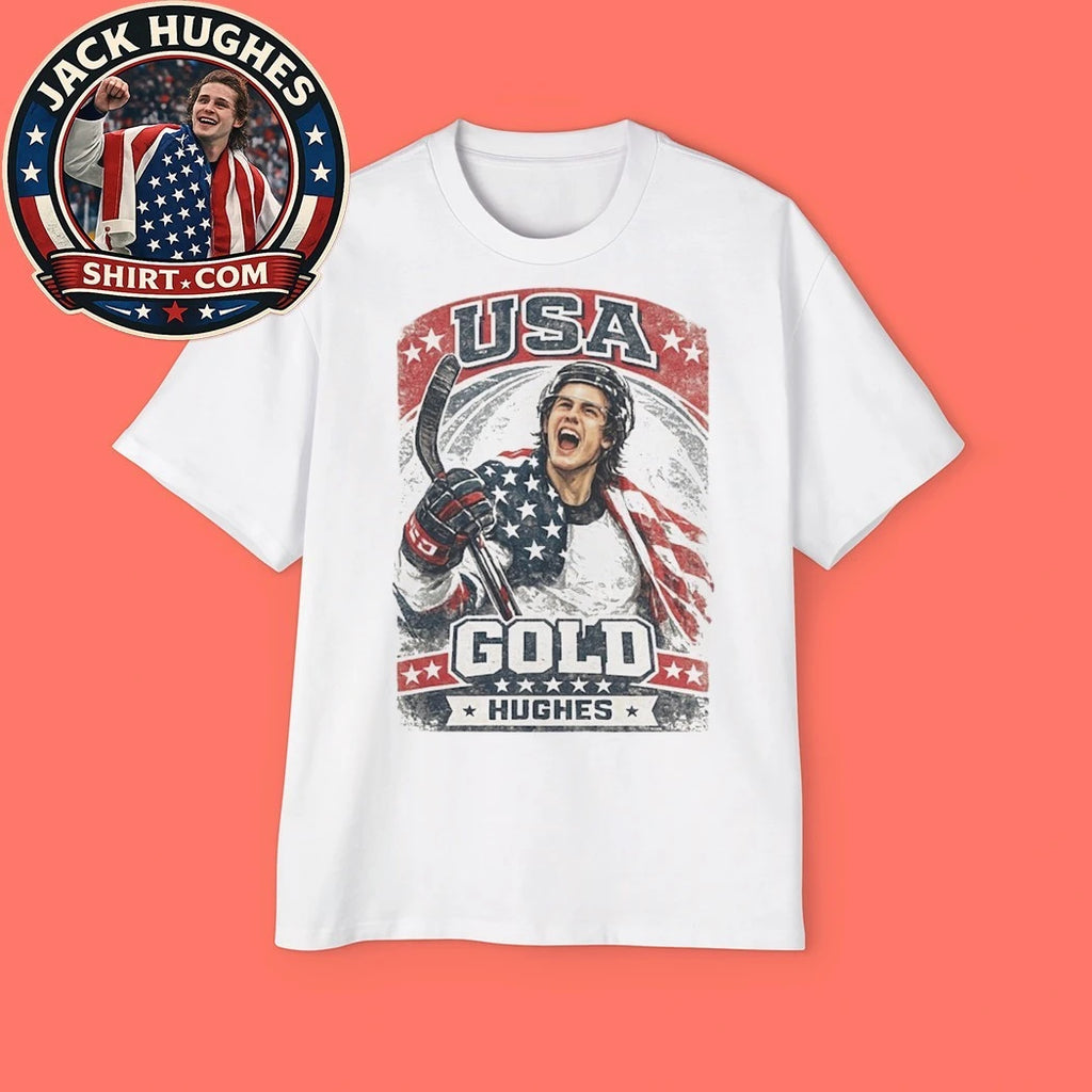 Jack Hughes Usa Gold Hockey Retro Trending Shirt