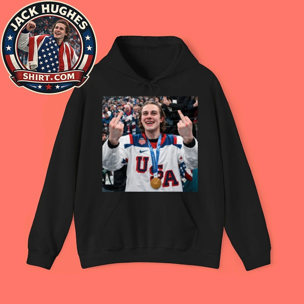 Jack Hughes celebrates after winning the gold medal at the 2026 Winter Olympics New T-Shirt