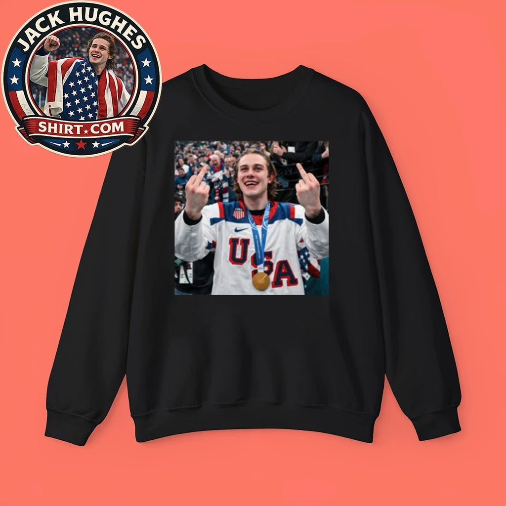Jack Hughes celebrates after winning the gold medal at the 2026 Winter Olympics New T-Shirt