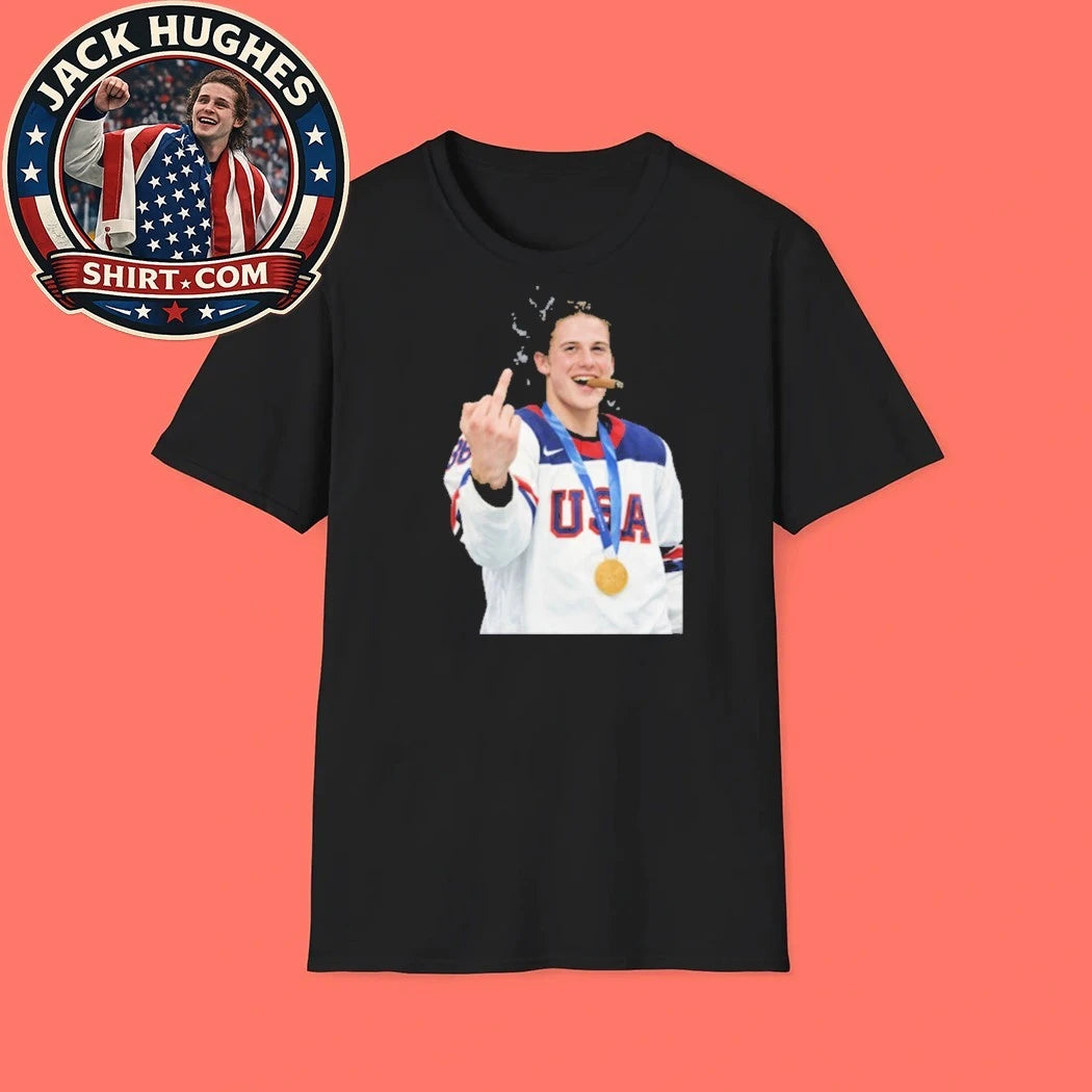 Jack Hughes is celebrating after winning the gold medal at the 2026 Winter Olympics in Milan New T-Shirt