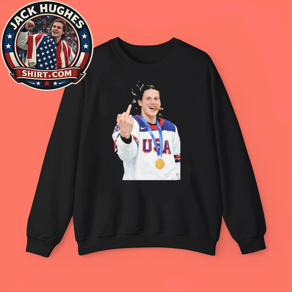Jack Hughes is celebrating after winning the gold medal at the 2026 Winter Olympics in Milan New T-Shirt
