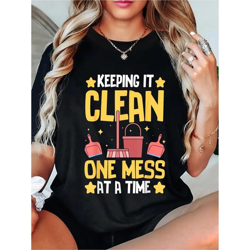 Janitorial Funny Housekeeping T-Shirt Round Neck Short Sleeve  Women'S  Graphic Tee Hoodie, Sweatshirt | HypeCrazeTee.com