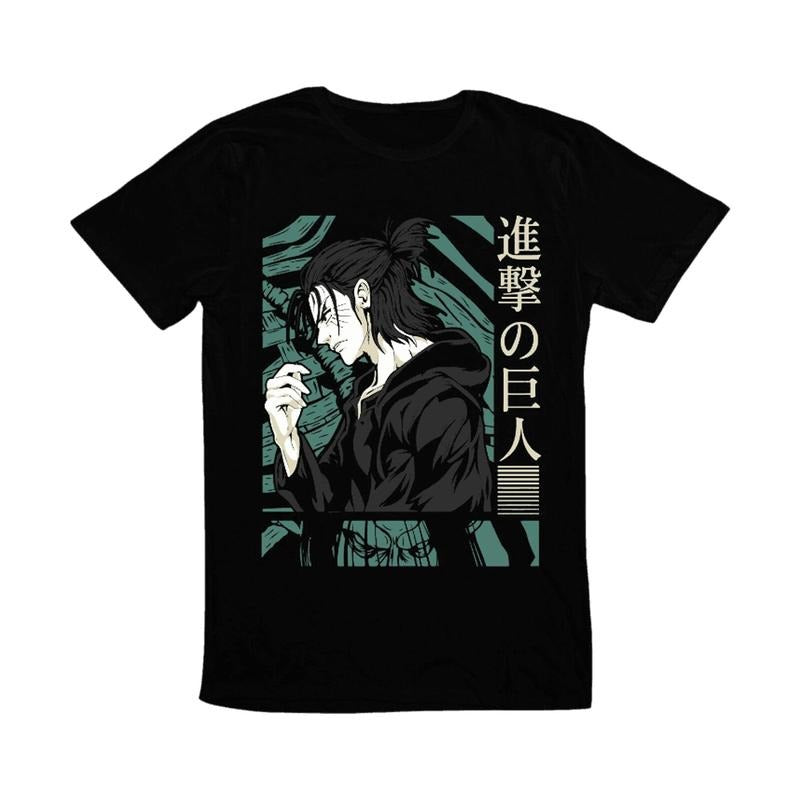 Japanese Anime Attack on Titan Eren Yeager Side Graphic T-Shirt Casual Classic Cotton Fabric Hoodie, Sweatshirt