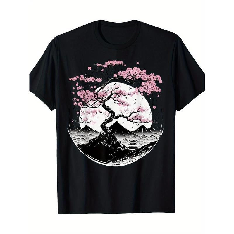 Japanese Sakura Garden Geisha Mount Fuji Cherry Blossom T-Shirt Made in USA Hoodie, Sweatshirt | HypeCrazeTee.com