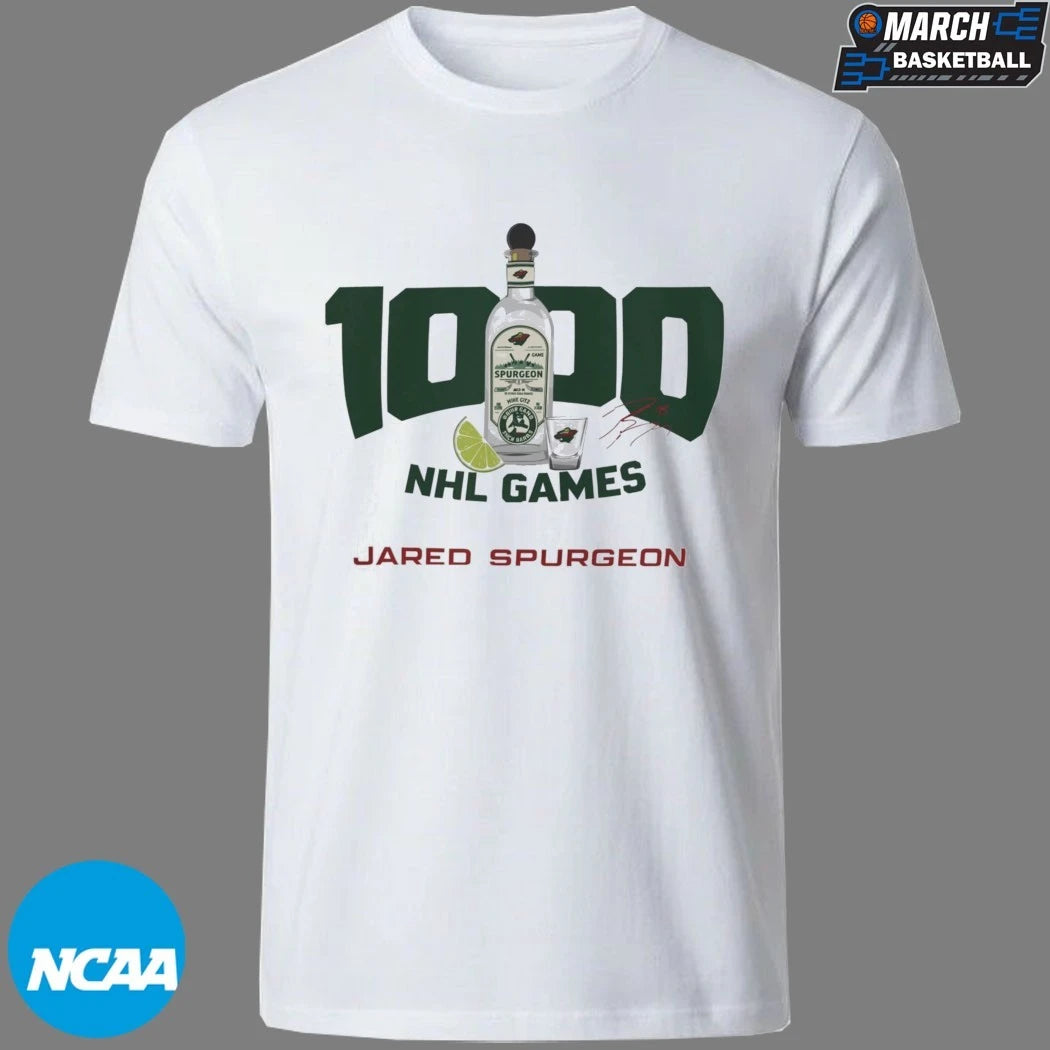 Jared Spurgeon 1000 NHL Games Minnesota Wild Signature T-shirts
