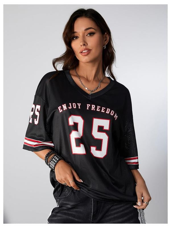 Jersey Shirts for Women Oversized T-Shirt Jersey Top Graphic V Neck T-Shirts for Teen Girls Casual Football Tee Tops...
