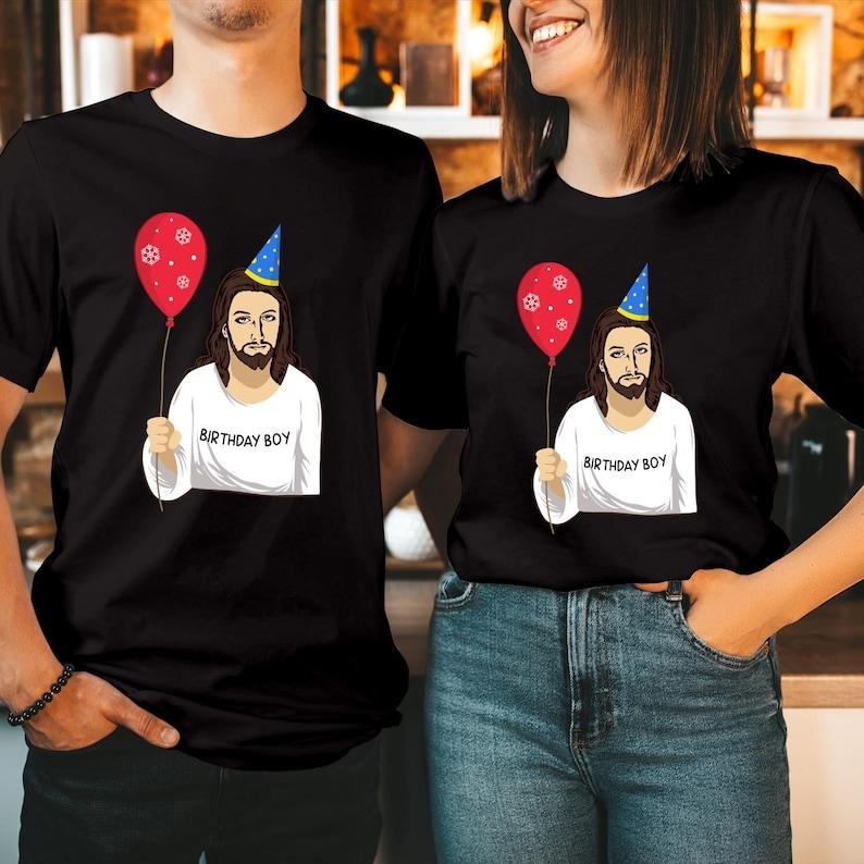Jesus Birthday Boy Funny Christmas T-Shirt Festive Religious Holiday Jesus Christ's Birthday Hoodie and Sweater; T-shirt...