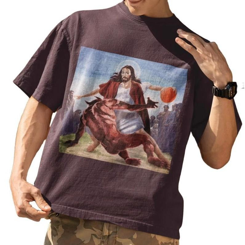 Jesus Crossing Up The Devil Christian T-Shirt, Jesus Shirt, Jesus Basketball Shirt, Unisex T Shirt Streetwear Menswear...