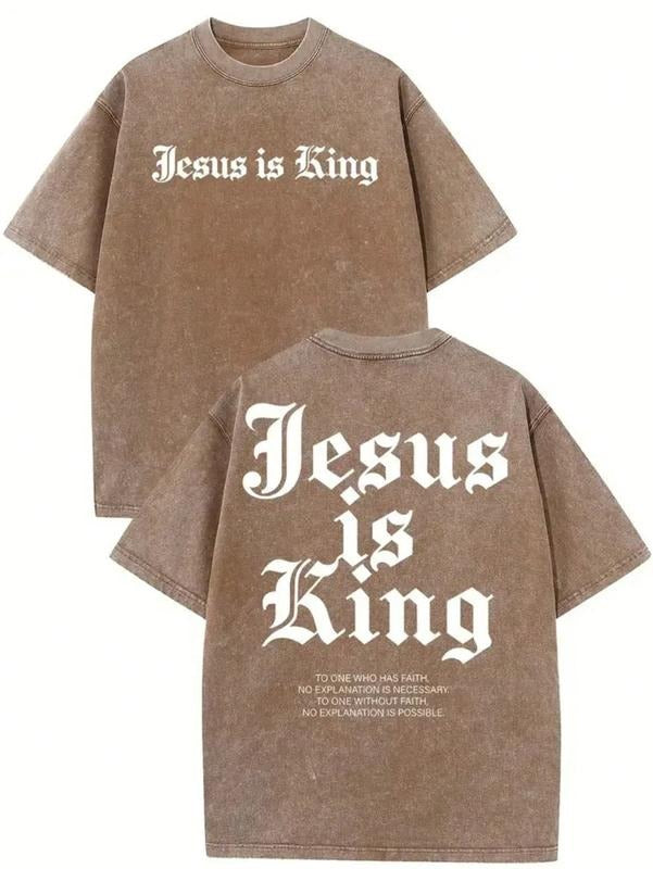 Jesus Is King Retro Washed Cotton T-Shirt-Men's Casual Round Neck Short Sleeve Shirt, Perfect Choice For Summer Outing....