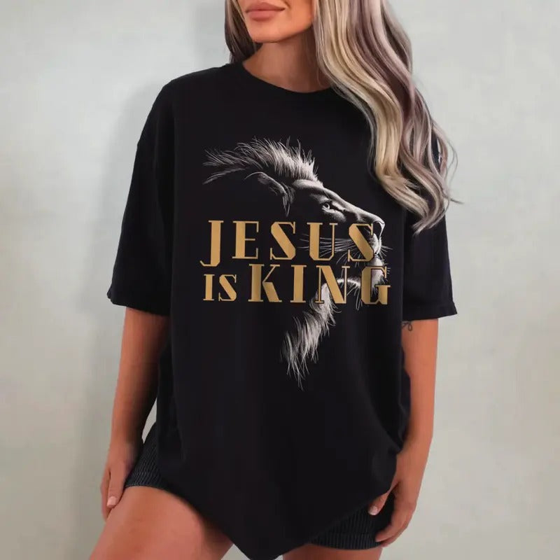 Jesus Is King Shirt - Christianity Washed T-Shirt, Christian Lion Graphic Tee, Bible Verse T Shirt, Aesthetic Faith...