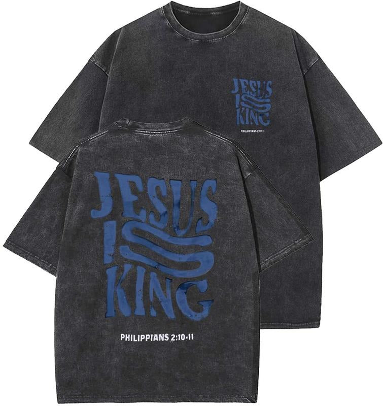 Jesus Is King Unisex Washed T-Shirt, Christian Tshirts, Vintage 90s Graphic Tee, Gift Top Womenswear Cotton Mineral Color...