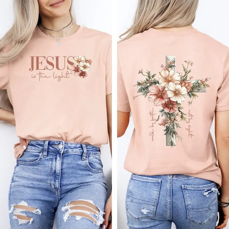 Jesus Is The Light, Floral Cross, Christian, Jesus, Gospel, Faith, Saved Tshirt, Women's Comfort Colors Tee Hoodie,...