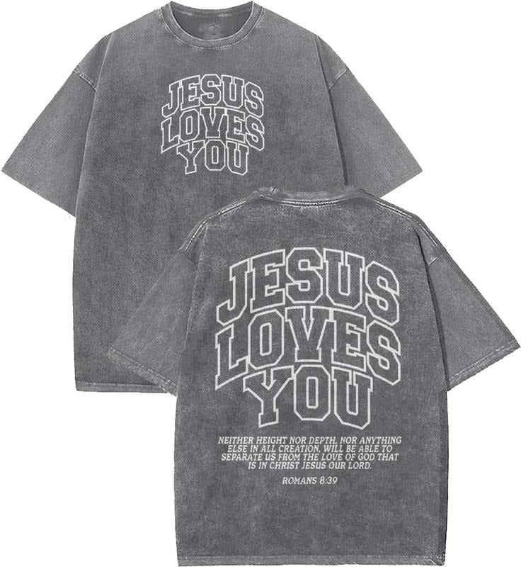 Jesus Loves You Unisex Washed T-Shirt, Christian t shirts, Vintage 90s Graphic Tee, Gift Top Womenswear Cotton Mineral...