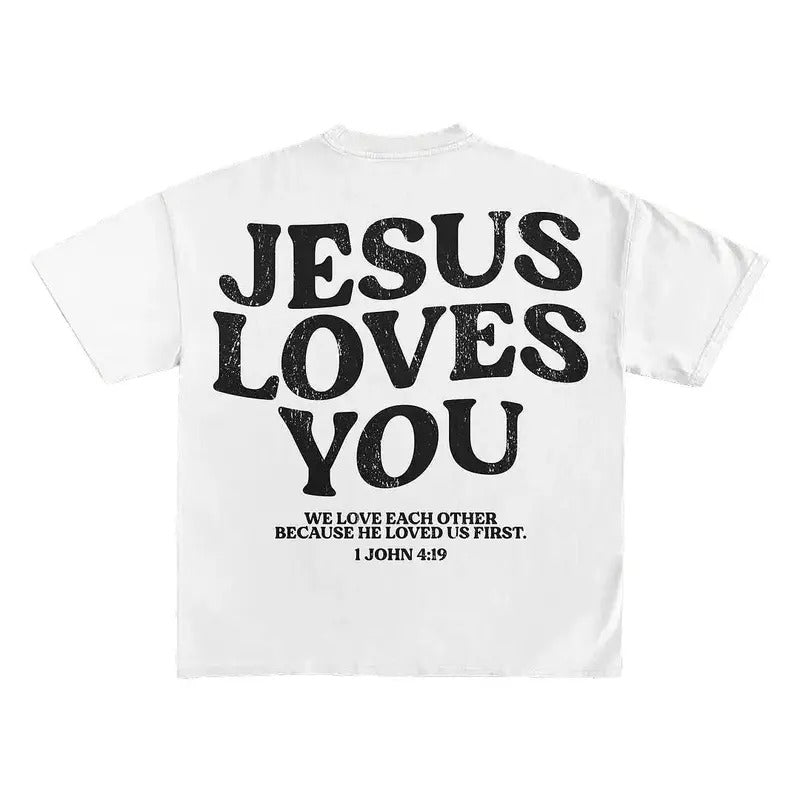 Jesus Loves You Words Print Short Sleeve T-Shirt, god apparel, christian clothing Hoodie, Sweatshirt | HypeCrazeTee.com