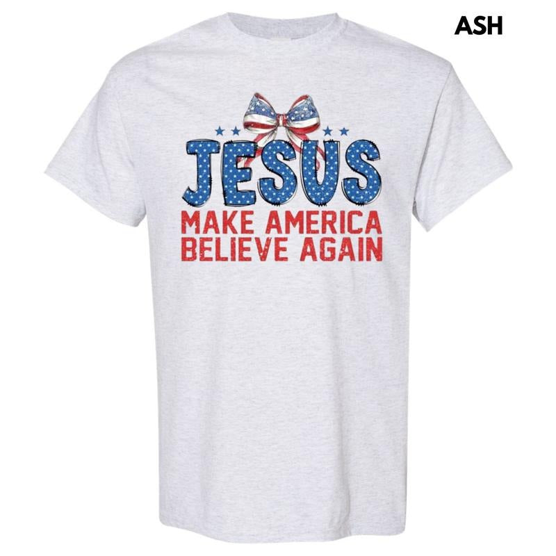 Jesus Make America Believe Gildan Short Sleeve T-Shirt Hoodie, Sweatshirt | HypeCrazeTee.com