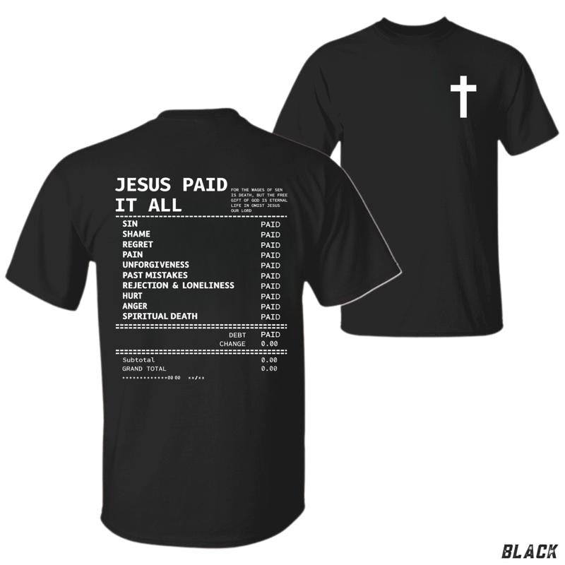 Jesus Paid It All Christian T-Shirt - Bold Receipt-Style Design, 100% Cotton, Casual Crew Neck, Short Sleeve,...