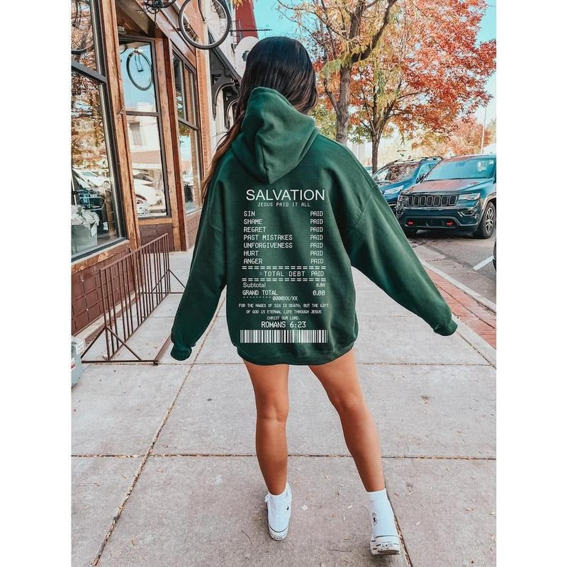 Jesus Paid It All Salvation Receipt Print Christian Sweatshirt Jesus Hoodie Trendy Hoodie Bible Verse Shirt Aesthetic ...