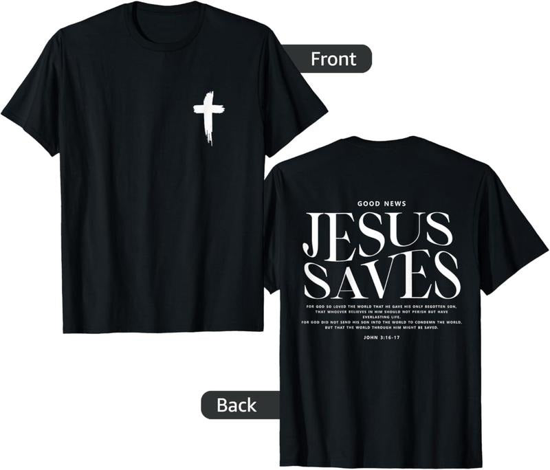 Jesus Saves John 3:16-17 Front and Back Print Christian T-Shirt Hoodie, Sweatshirt | HypeCrazeTee.com