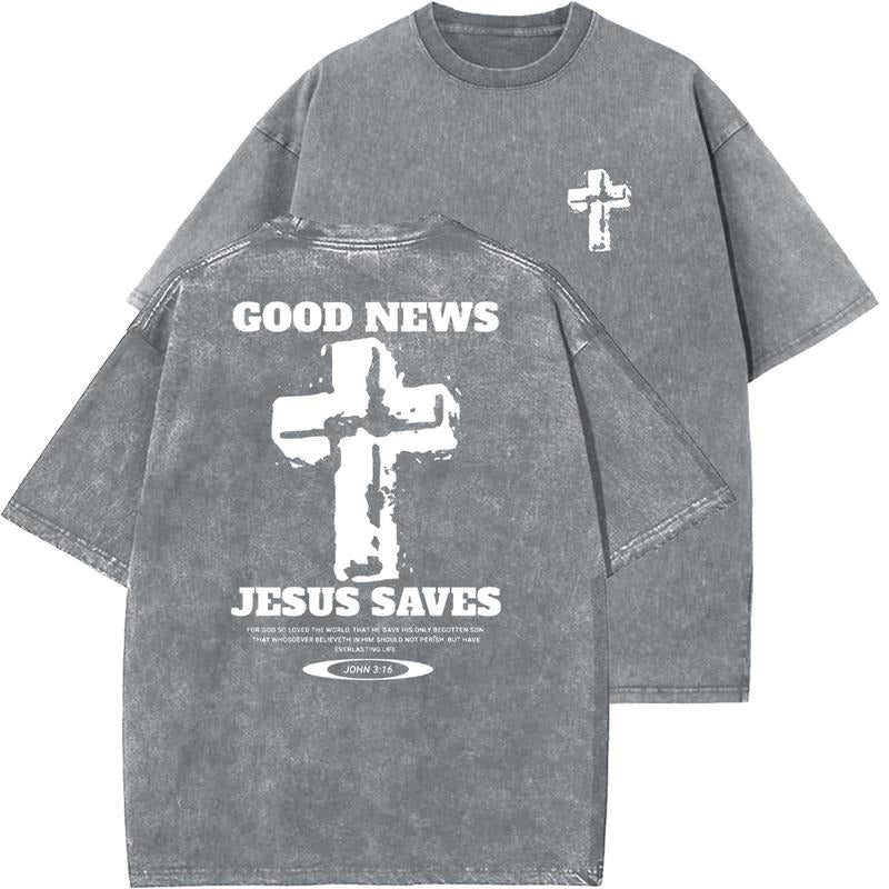 Jesus Saves Unisex Washed T-Shirt, Christian t shirts, Vintage 90s Graphic Tee, Gift Top Womenswear Cotton Mineral...