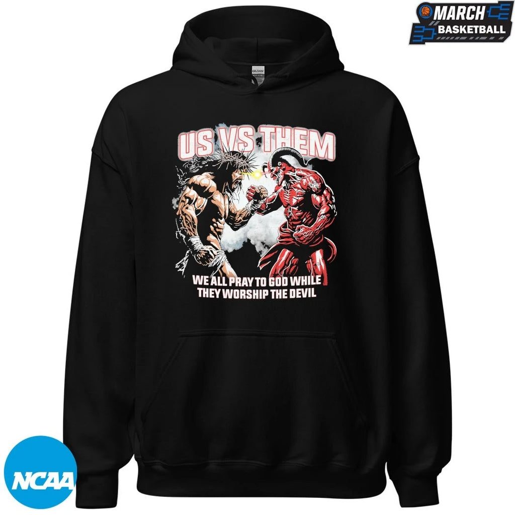 Jesus Us Vs Them We All Pray To God While They Worship The Devil T-shirts