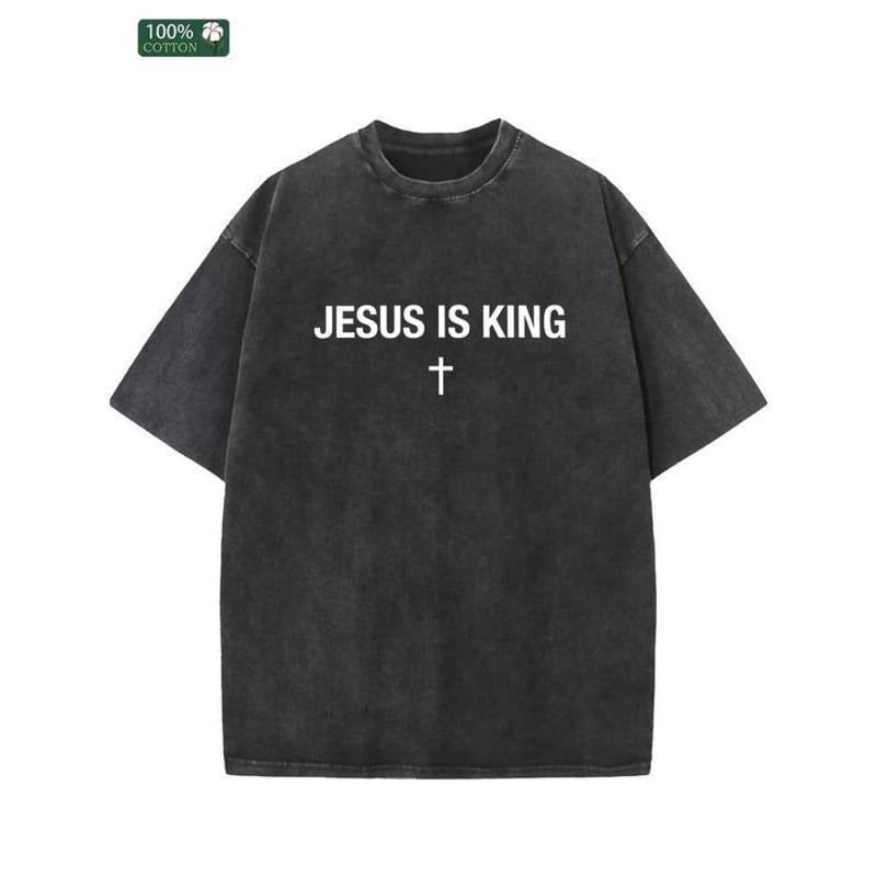 Jesus is King washed cotton T-shirt, streetwear, aesthetic pattern, casual T-shirt, unisex Hoodie, Sweatshirt