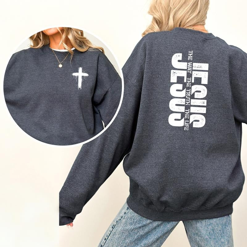 Jesus Way Truth Life Bible Verse Long Sleeves Retro Christian Religious Godly T-Shirts, Hoodie, Sweatshirt