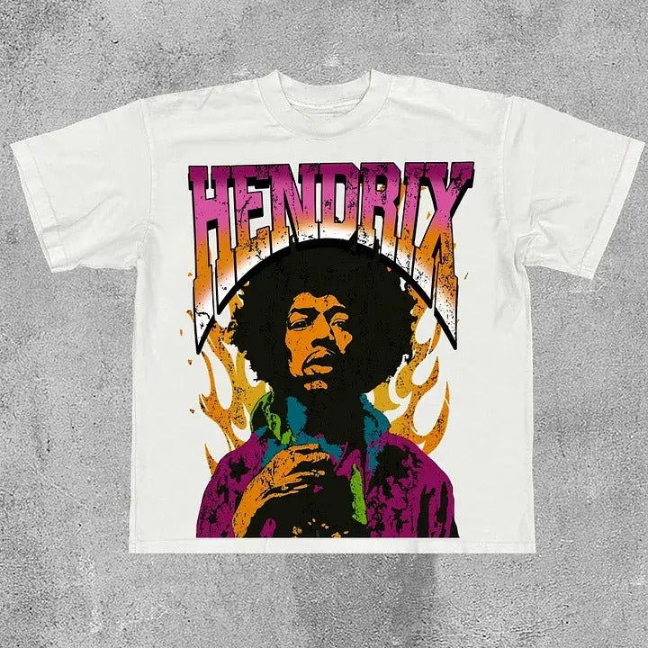 Jimi Hendrix Print Cotton T-Shirt Hoodie, Sweatshirt | HypeCrazeTee.com
