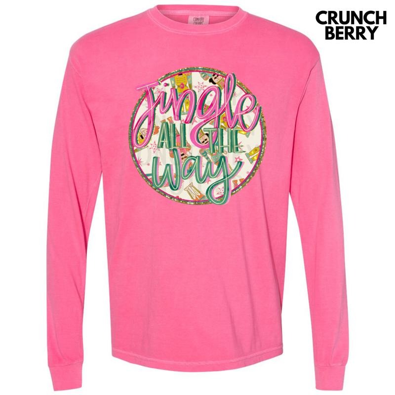 Jingle All The Way Faux Glitter Long Sleeve Comfort Colors T-Shirt Hoodie, Sweatshirt | HypeCrazeTee.com