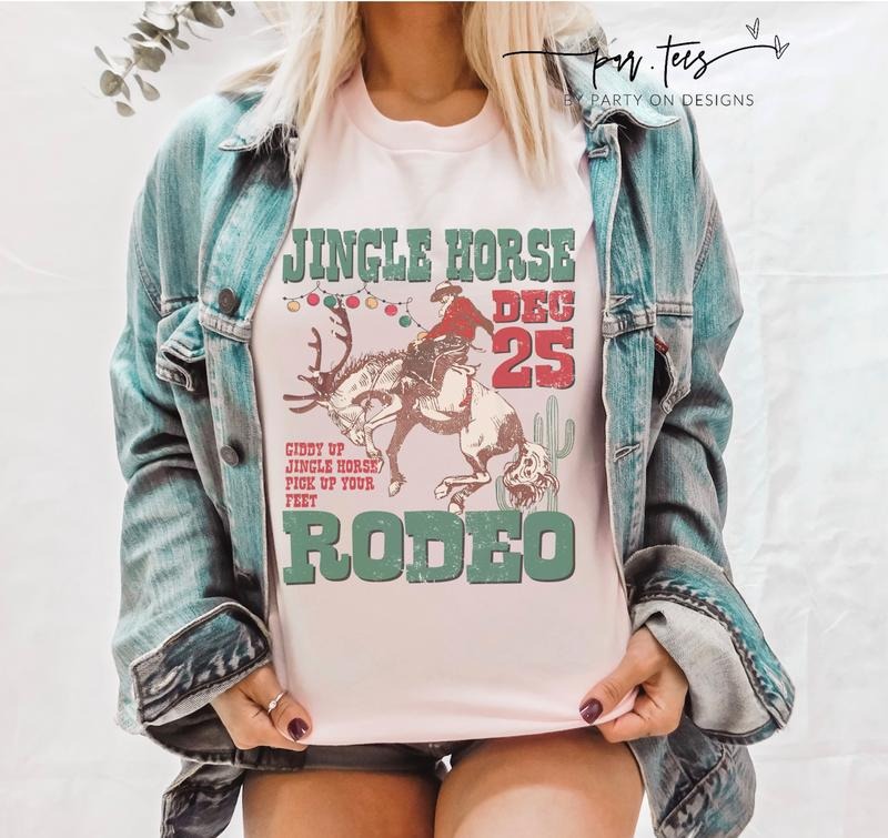 Jingle Horse T-Shirt Christmas Rodeo Tshirt Xmas Jolly Tee Horse Christmas T-Shirt Xmas Rodeo Tshirt Cowgirl Christmas...