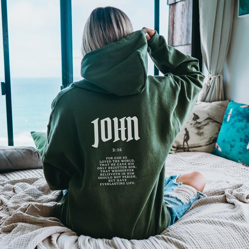 John 3 16 Christian Hoodie Bible Verse Hoodie Christian Merch Men's Christian Streetwear Jesus Hoodie Christian...